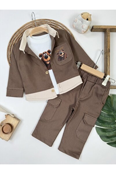 bebendy baby&kids Gabardine Front Buttoned Teddy Bear Printed Badi Pocket Det...