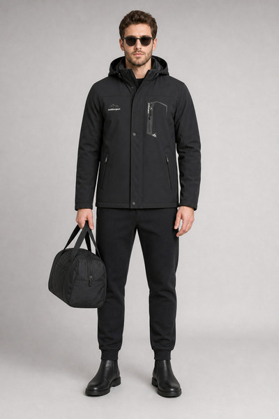 Freemen Ανδρικό μαύρο παλτό softshell εξωτερικού χώρου με γούνα στο εσωτερικό...