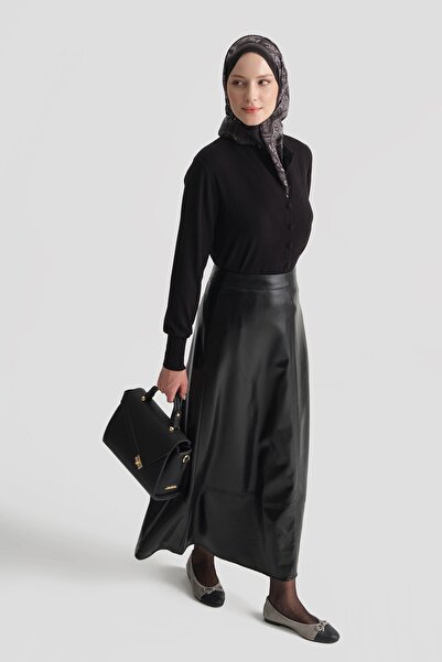 Armine Stitched Leather Skirt Black