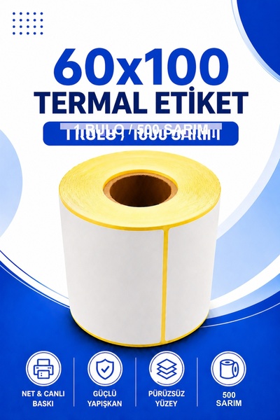 Küresel Etiket Barkod ملصق حراري 60x100 مم | 1 لفة | 500 لفة | بدون شريط | ال...