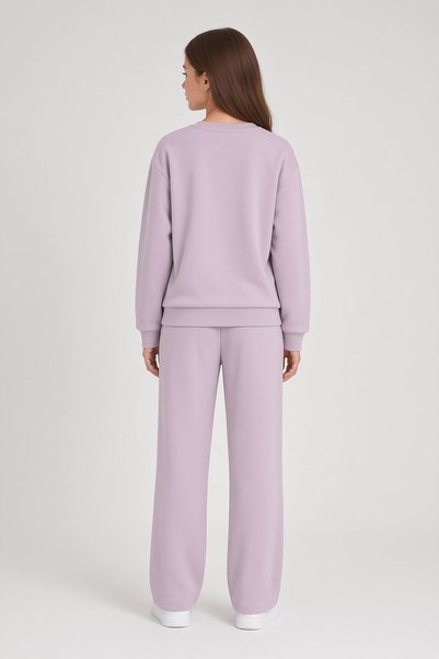 CansınMini Pink Girls' Crew Neck Striped Wide Leg Tracksuit Set 24624
