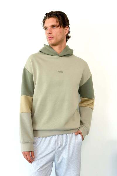 JB John Borners Erkek Kapüşonlu Judge Me Baskılı 3İp Sweatshirt Taş - 25K 5299