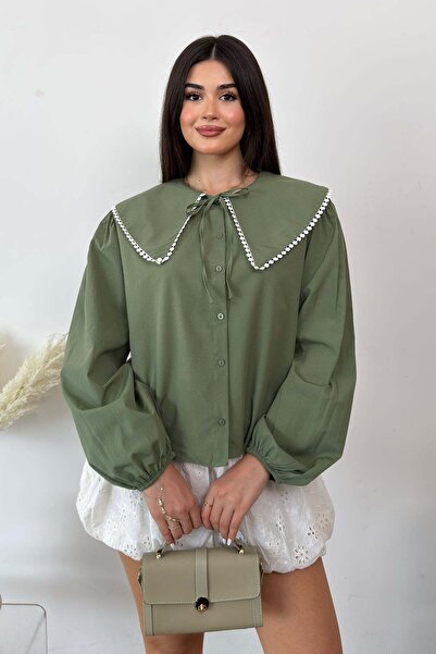 GİYSA Women's Wide Collar Shirt with Tie Detail - 26Y 20314