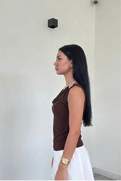 çatı moda Kadın Aksesuar Detaylı Kolsuz Bluz