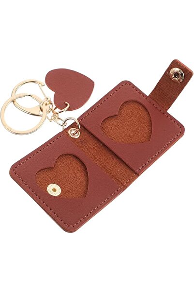 Arabest Symmetrical Photo Keychain,Brown PU Mini Portable Keyring,Personalize...