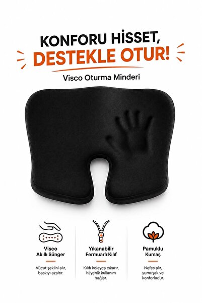 Ankaflex Ortopedik Visco Bel & Kuyruk Sokumu Minderi Seti - Ergonomik Sandalye Araç Koltuk Yastığı Oturma Minderi