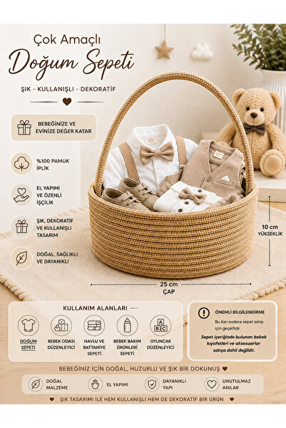 Home Hand Knitted Wicker Rope Baby Birth Gift Basket - Baby Room Organizer Di...