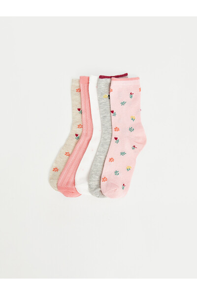 LC Waikiki Two Mt Shop Quality Lcw Kids Pink Patterned Girls' Socks