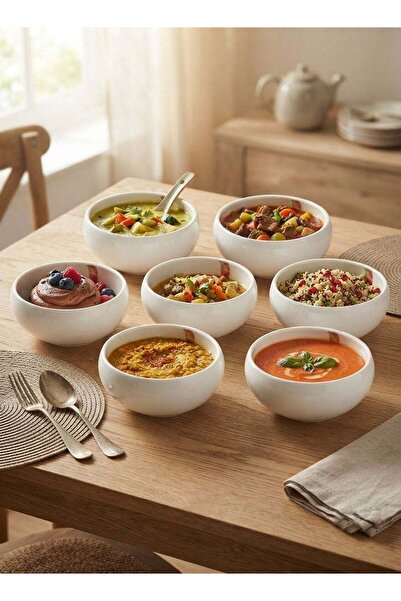 Dove 6-Piece Porcelain Round Deep Bowl Set White 5.5 Inch (14x14x7cm)