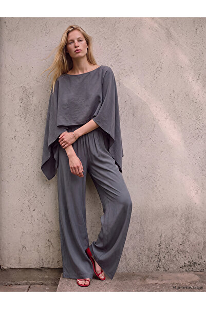LC Waikiki Nevavm Lcw Vision Anthracite Plain Loose & Wide Leg Women's Trouse...