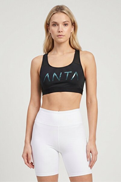 Anta Women Brand Logo Padded Training Sports Bra, Black