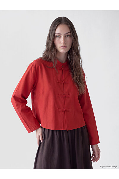 LC Waikiki Lcw Modest Red High Collar Modal Blend Women's Shirt