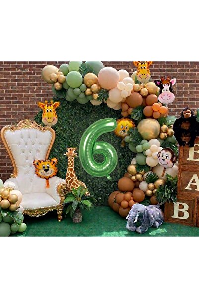 Işıltı Balon Dükkanı Safari Themed Birthday Decoration Set with Number Option...
