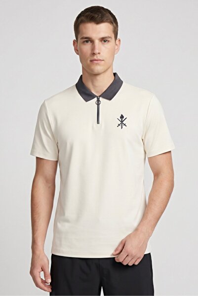 Anta Men Regular Fit Short Sleeve Outdoor Polo Shirt, Off White