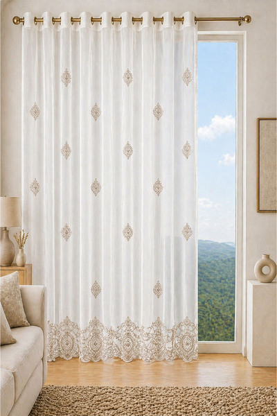 Premier Home Grek Elit 16680 Brode Special Size Tulle Curtain 300X260 1X2 Pleat