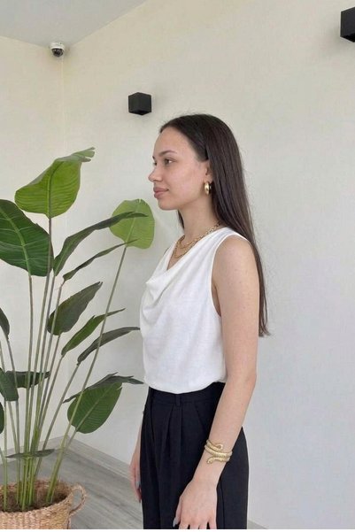 çatı moda Kadın Drapeli Kolsuz Günlük Bluz