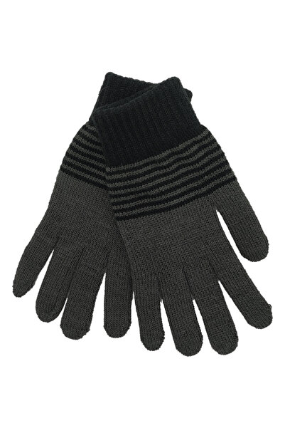 GIFT-ME.GR Πλεκτά Γάντια Unisex - Ριγέ - Μαύρο-Γκρι