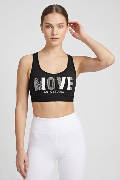 Anta Women Tight Fit Brand Logo Training Sports Bra, Black