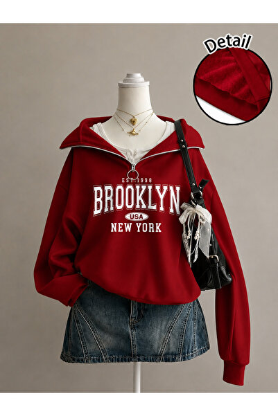 Revasser Unisex Erkek/Kadın BROOKLYN1998 Özel Baskılı Renkli Dik Yaka Yarım F...