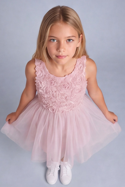 ESİLA KİDS Girls' 3D Floral Detailed Tulle Evening Gown - Special Occasion and Birthday Dress