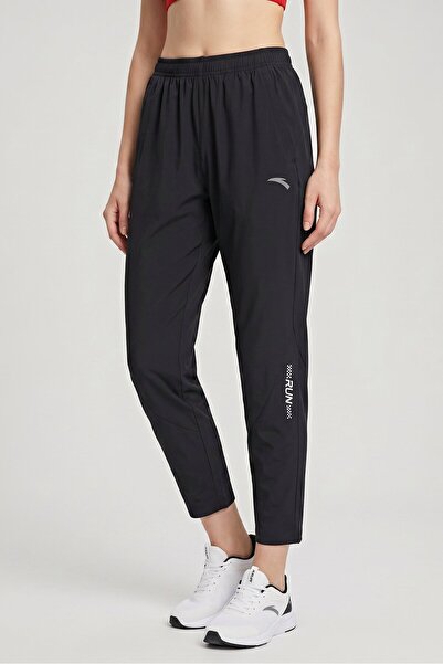 Anta Women Slim Fit Brand Logo Training Track Pants, Black