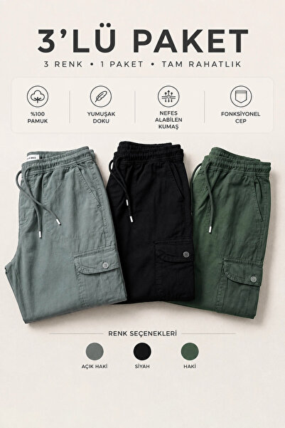 Edwox Erkek Baggy Kargo Cepli Pantolon 3'lü Paket Edw131TK1