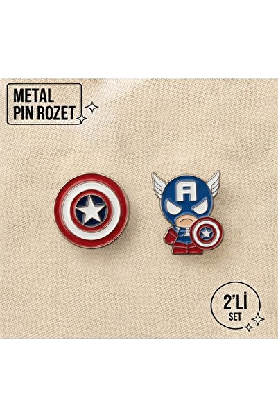 DREAMIOGIFTANDBOX Captain America 2’li Set Kaptan Amerika Metal Pin Rozet Kal...
