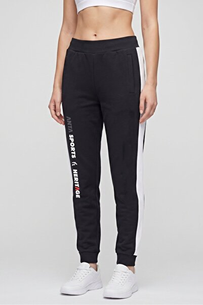 Anta Women Regular Fit Brand Logo Outdoor Sweatpants, Black