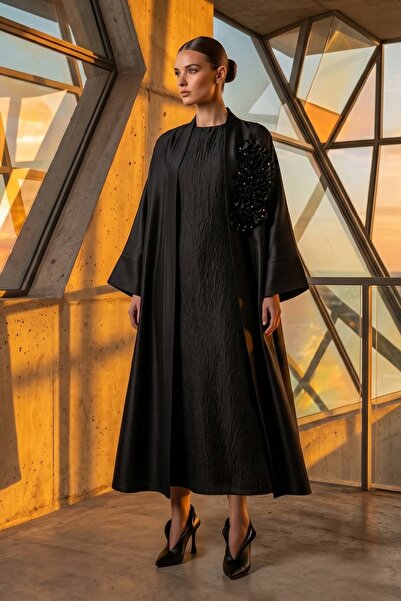 Zems 3D Çiçek Detaylı Abaya Takım