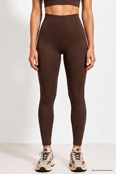 WILD BEE Women's Brown High Waist Slimming Stretchy Leggings