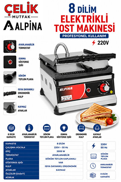 ALPİNA MUTFAK Alpina Tost Makinesi Sanayi Tipi Elektrikli Döküm Plaka Tostçu ...