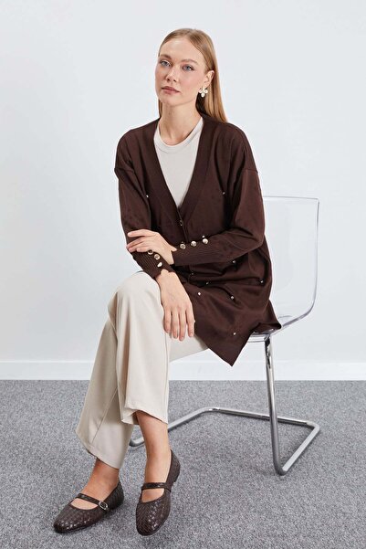 Fulla Moda Cardigan din tricotaj cu decolteu în V și broderie cu pietre