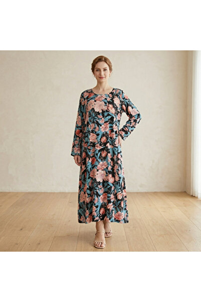 dorbe Women's Blue Black Floral Round neck Maxi Dress