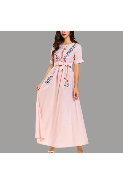 dorbe Women's Pink Floral Short sleeve Maxi Dress
