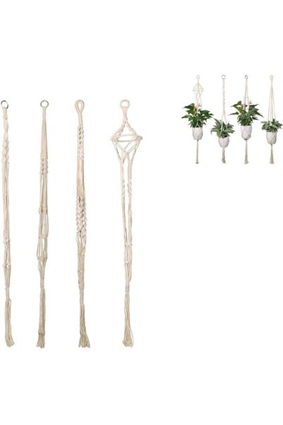 Morvena Picks Pachet de patru ghivece agățate țesute manual, bumbac, 105 cm -...