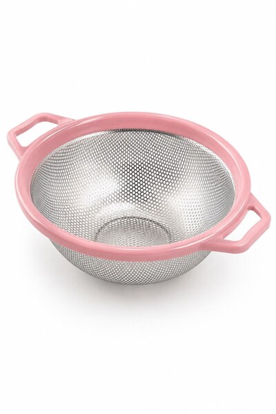 Raneel Kazançlı Alışveriş Round Metal Strainer with Handle, Small Size, Pink