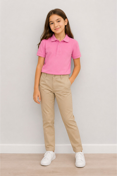 Bilge Trend Unisex, Girls Boys Pink Polo Collar Short Sleeve School T-Shirt