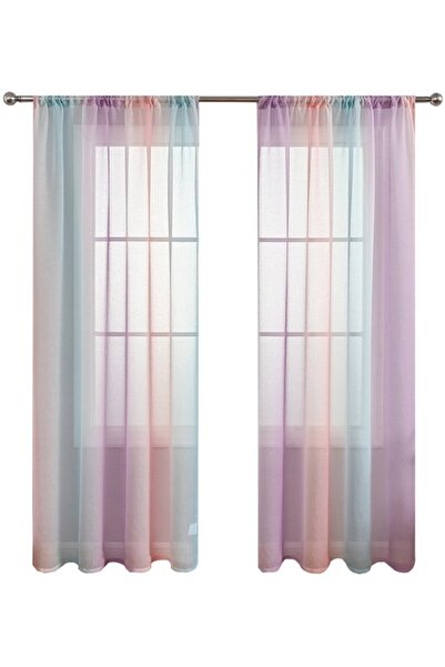 Morvena Picks Perdele transparente din două piese, roz, violet și verde (140 ...
