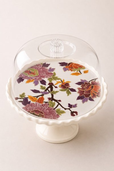 Raneel Kazançlı Alışveriş Çiçek Desenli Ayaklı Mini Kek Fanusu