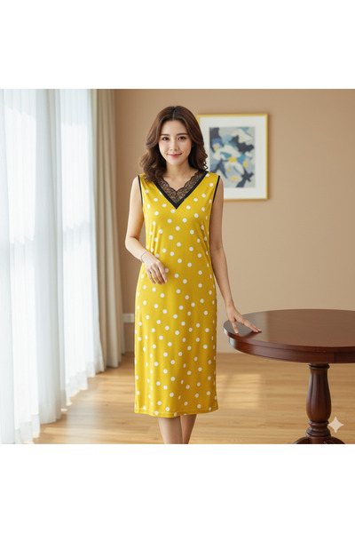 dorbe Women's Yellow Polka dot Sleeveless Dress