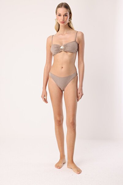 MİSSARWEN Mink Women's Bikini Set with Glitter Textured Metal Oyster Accessor...