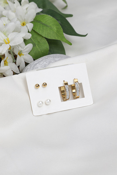 Archhazel Jewelery 6 قطع من الأقراط الفولاذية مع اللؤلؤ