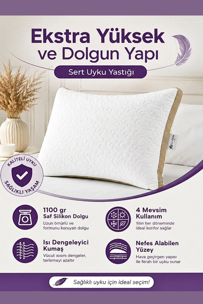 MixCotten Home Klimalı Silikon Sert Yastık -Fileli Hava Kanallı - Mikrofiber ...
