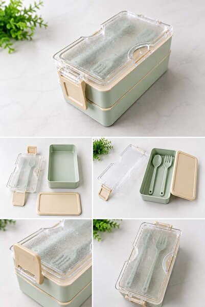 Raneel Kazançlı Alışveriş Two-Tiered Nutrition Container with Fork and Spoon ...