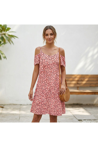 dorbe Women's Pink Floral Cold shoulder Midi Dress