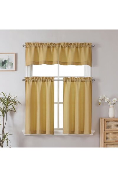 Morvena Picks Set de perdele de bucătărie din 3 piese auriu, 75x36 cm și 76x1...