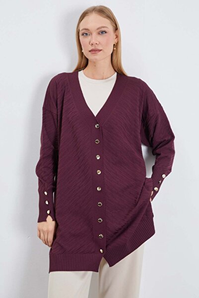 Fulla Moda Jacquard V-Neck Buttoned Cardigan