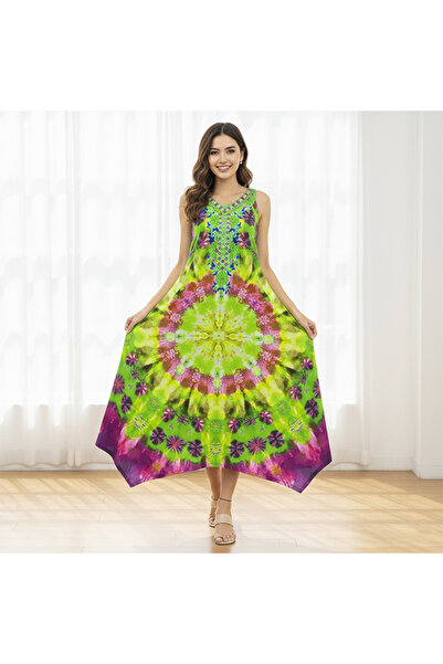 dorbe Women's Green Tie-dye print Maxi Dress