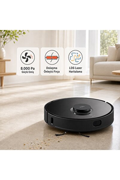 Xiaomi 8.000Pa Yüksek Emiş Güçlü Islak Kuru Moplu Akıllı Robot Süpürge, Saç Dolaşmaz, 180m2 Etkili + Tartı