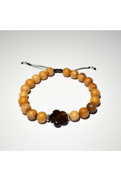 Palo Santo Brățară din lemn cu floare din Ochi de Tigru și Argint Sterling 925